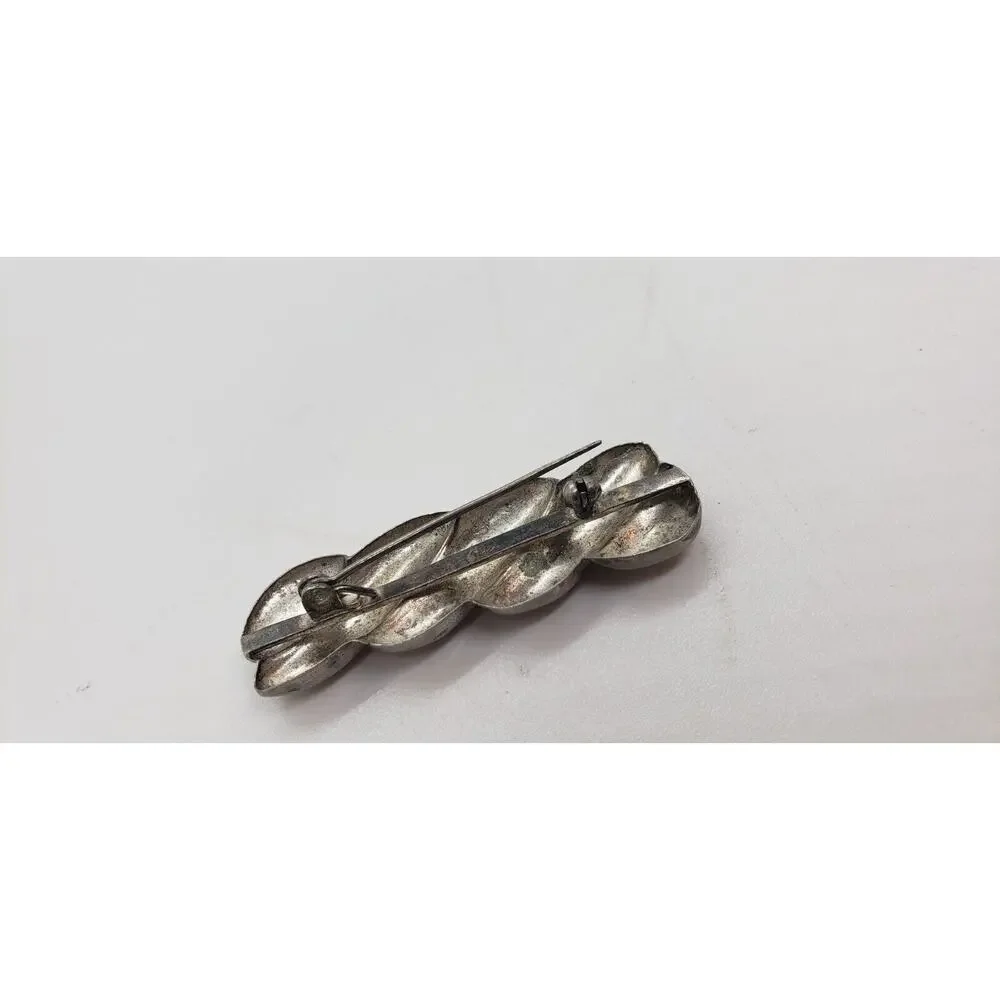 Vtg Brooch Sterling Silver 925 MCM 60s brutalist Mod Twist Bar Tie collar Pin